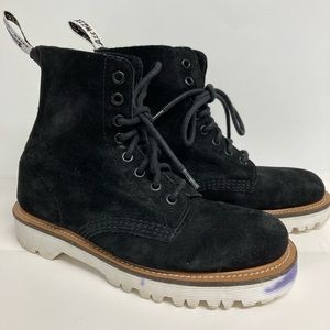 Doc martens black suede boots white lug sole flaw